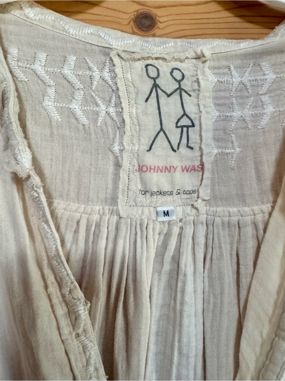 Johnny Was Cream Boho Pleated Dress Top